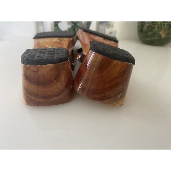 Wooden Womens Thong‎ Sequined Tropical Floral Painted Sandals Size L/9 Vintage - Picture 7 of 16